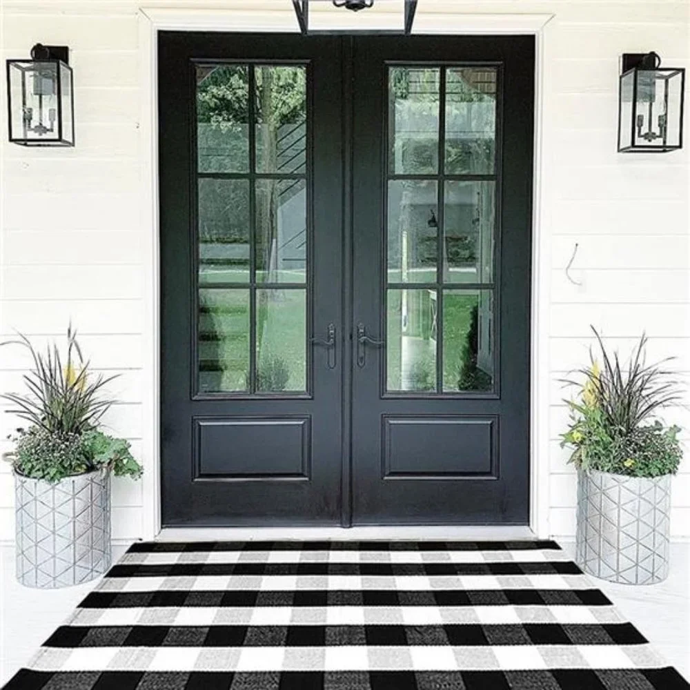 Buffalo Plaid Rugs Black and White Check Rug 35.4'' x 59''Hand-Woven (3' x 5')